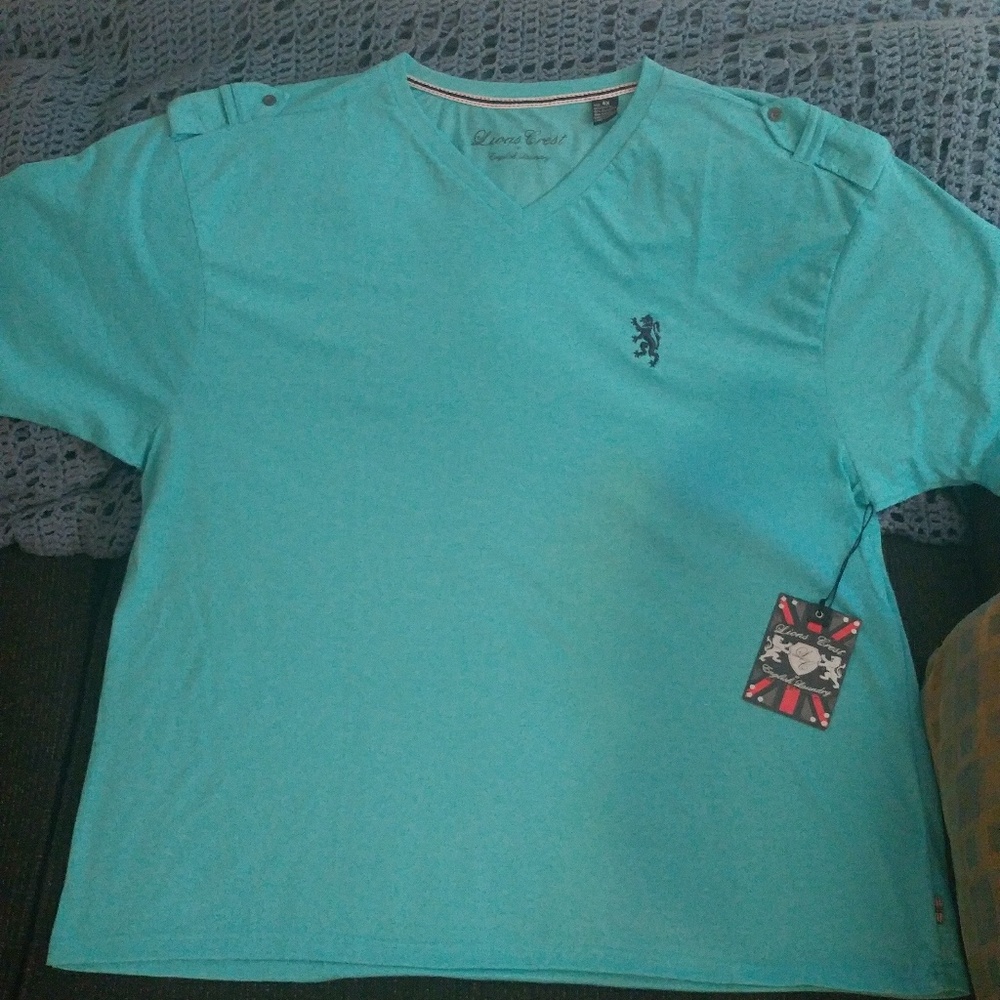 4XL Lions Crest fancy teal V-neck